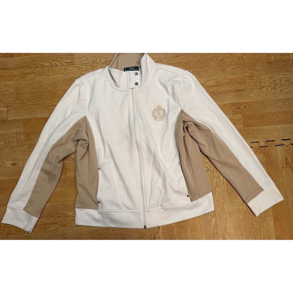 Lauren Ralph Lauren Active White Tan Colorblock Full Zip Track Jacket XL